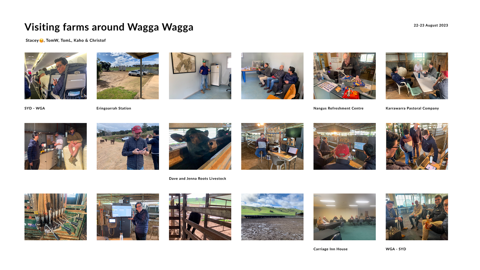 A photo collage showing farm visits around Wagga Wagga with the team and local farmers