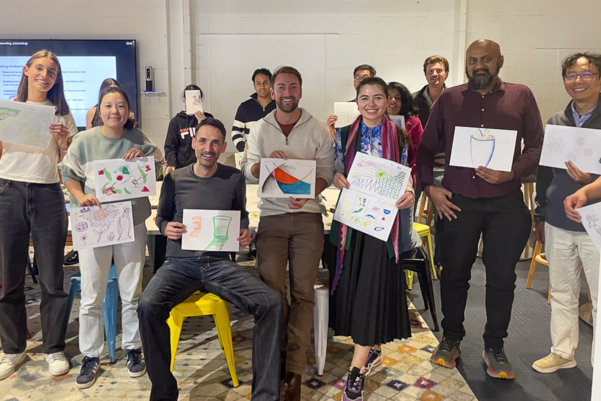 Workshop group with sketches