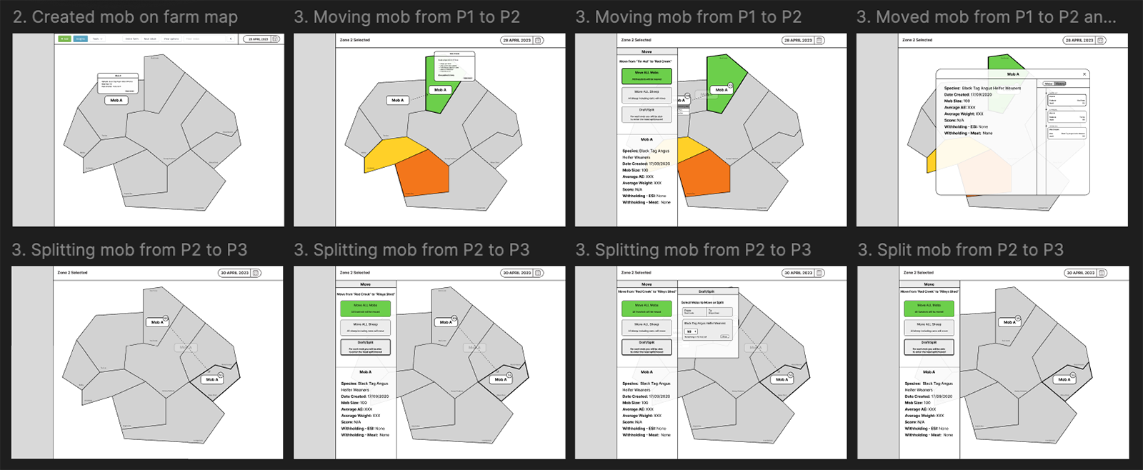Early concepts for move and split on the farm map